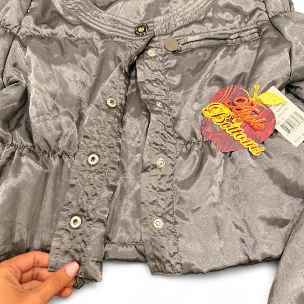 NWT Vintage Apple Bottoms Cropped Puffer Jacket Charcoal Gray Y2K XL - Picture 5 of 6
